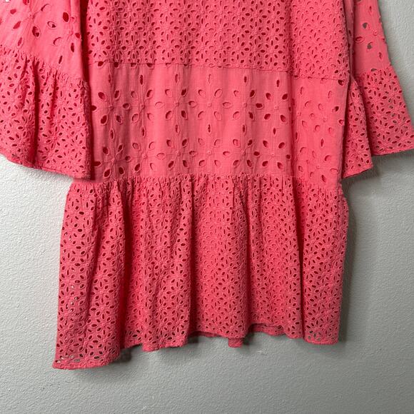 Tyler Boe Isla Eyelet Dress Tea Rose Pink Cotton 3/4 Sleeve Medium - Picture 4 of 11